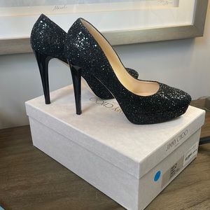 Jimmy Choo London - Alex coarse glitter black pump size 40 (fits like 9.5 US)